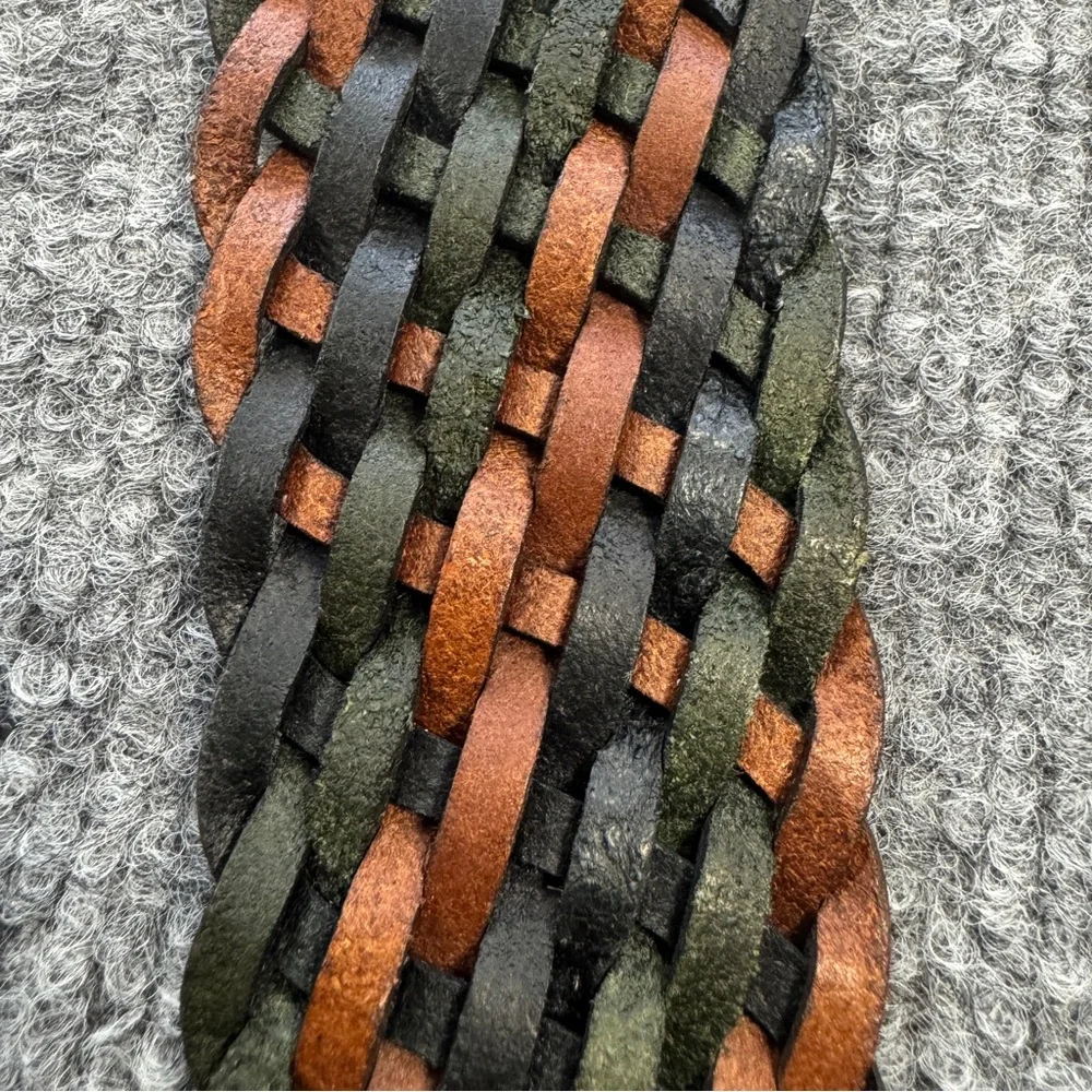 Abercrombie & Fitch Woven Leather Belt Braided Brown Green Y2K Boho M